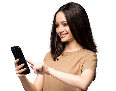 Smiling woman using her smartphone